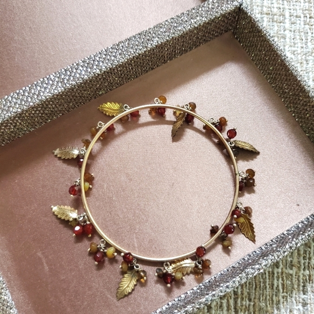 Leaf Charm Bangle Bracelet
